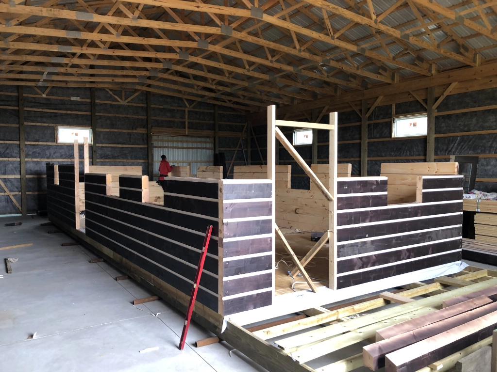 Cabin frame taking shape in the workshop